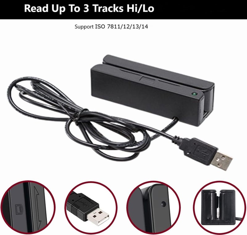 Posunitech Mini Msr100 Swipe Magnetic Credit Card Reader 3 Tracks Hi/Lo Data Collector, USB Msr Stripe Card Reader for Point of Sale (POS), Access Control, ID Verify - Image 2